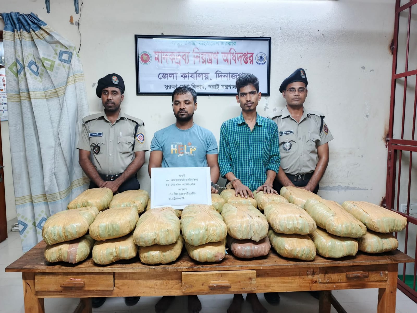 দিনাজপুরে ডিএনসির অভিযানে ৬২ কেজি গাঁজা ও বহনকারী ট্রাক সহ ২ জন গ্রেপ্তার