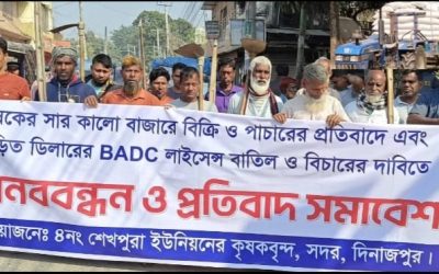 দিনাজপুরে কৃষকের সার কালো বাজারে বিক্রি ডিলারের বিরুদ্ধে মানববন্ধন