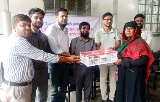 সখিপুরে দুস্থ নারীদের মাঝে মুরগির বাচ্চা বিতরণ